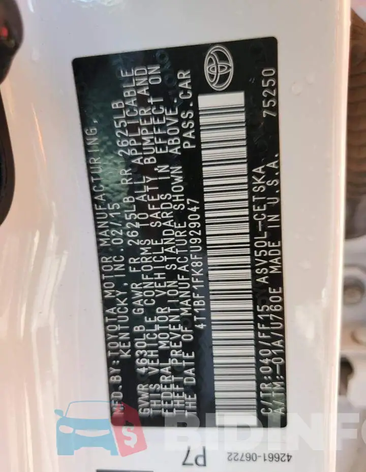 4T1BF1FK8FU929047 Photo# 12