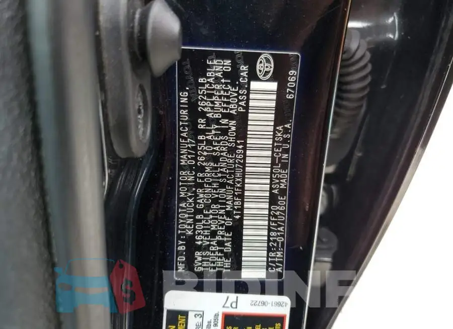 4T1BF1FKXHU726941 Photo# 12