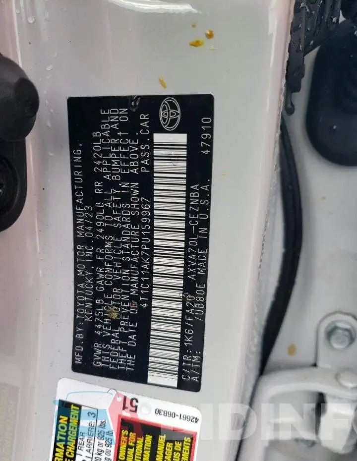 4T1C11AK7PU159967 Photo# 12