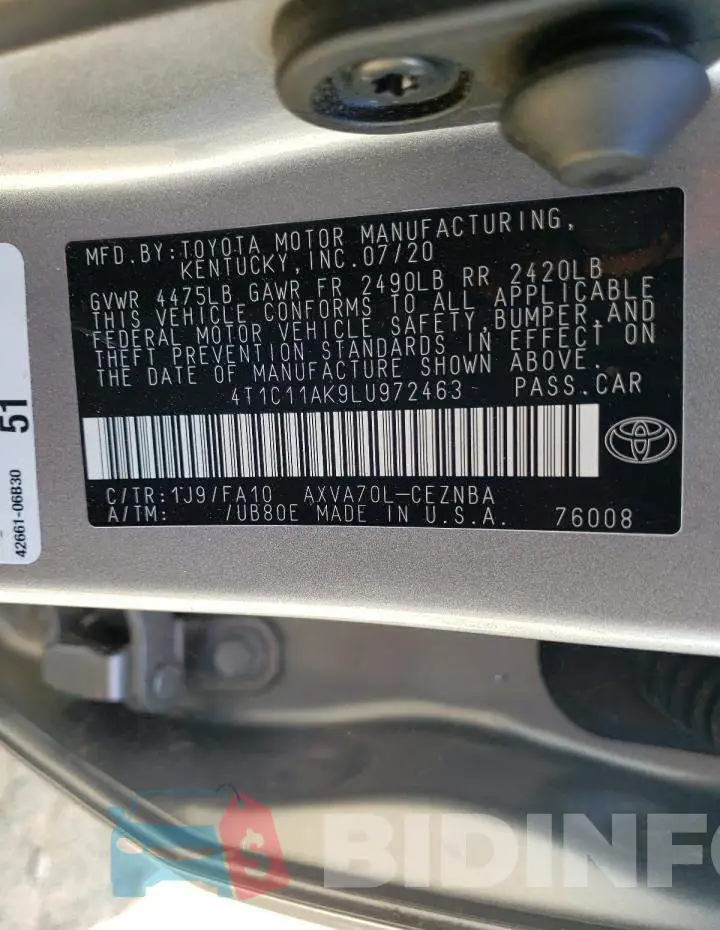 4T1C11AK9LU972463 Photo# 12