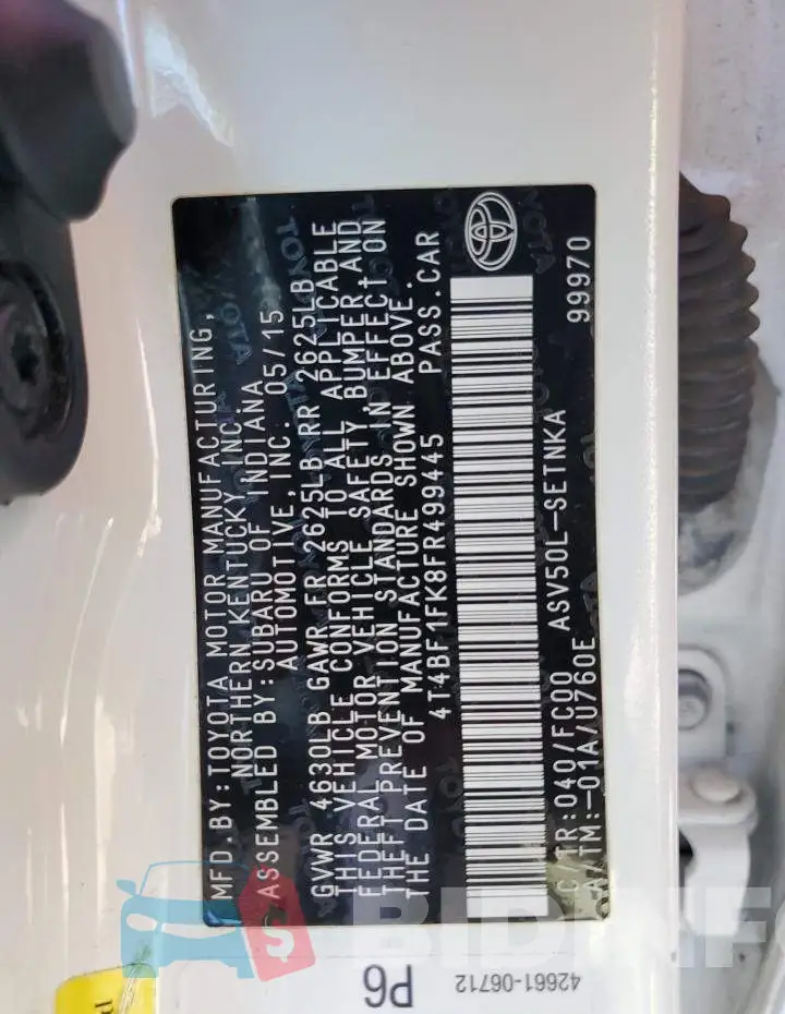 4T4BF1FK8FR499445 Photo# 12