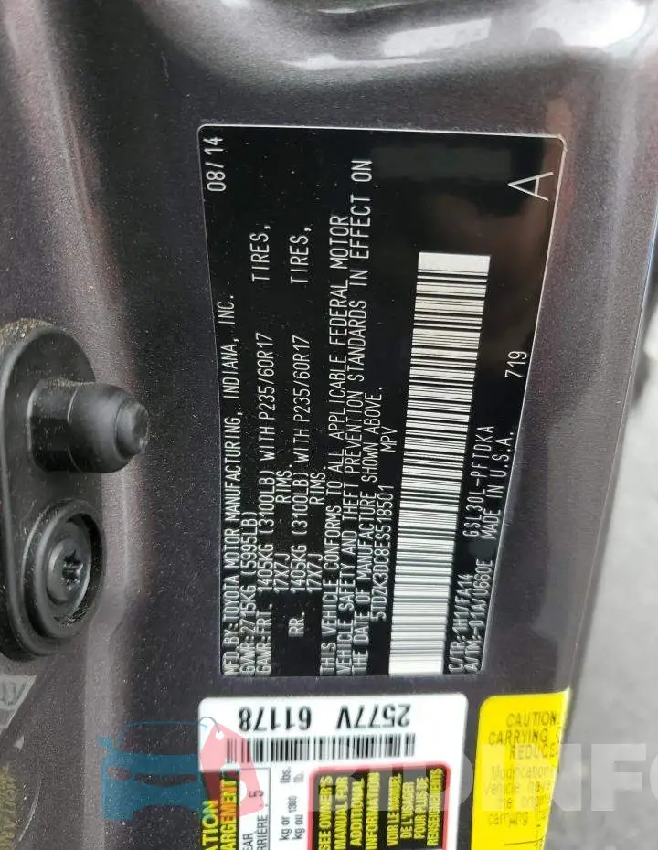 5TDZK3DC8ES518501 Photo# 14