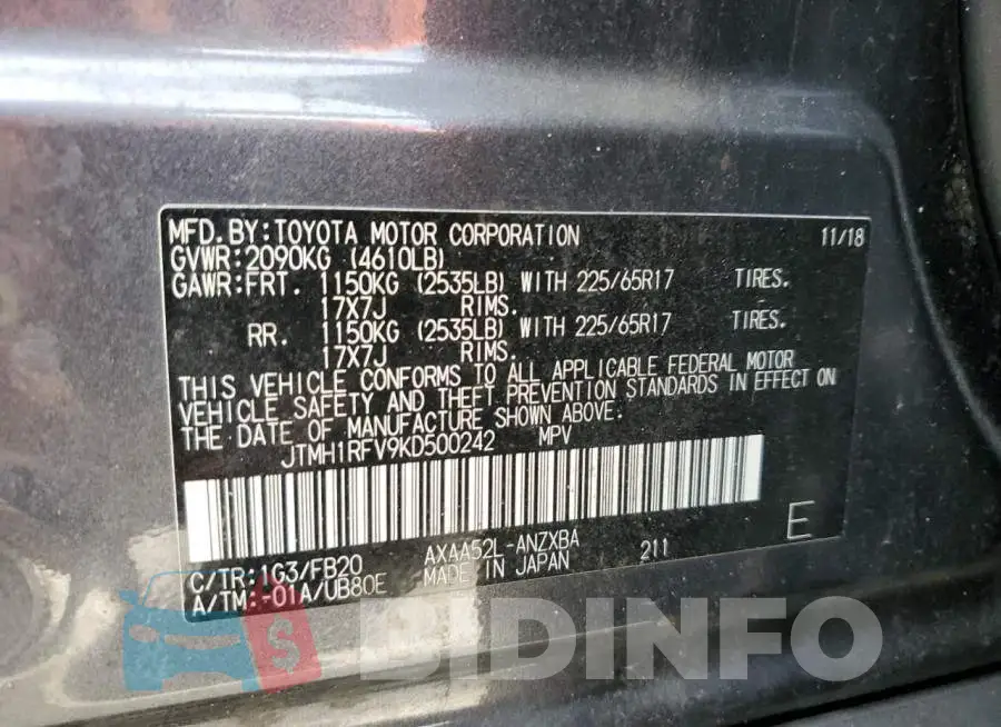 JTMH1RFV9KD500242 Photo# 13