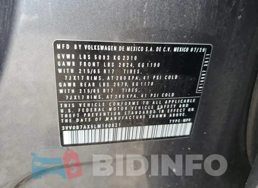 3VV0B7AX5LM160621 Photo# 13