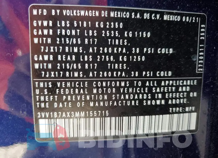 3VV1B7AX3MM155715 Photo# 13