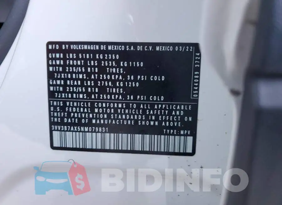 3VV3B7AX5NM079831 Photo# 12