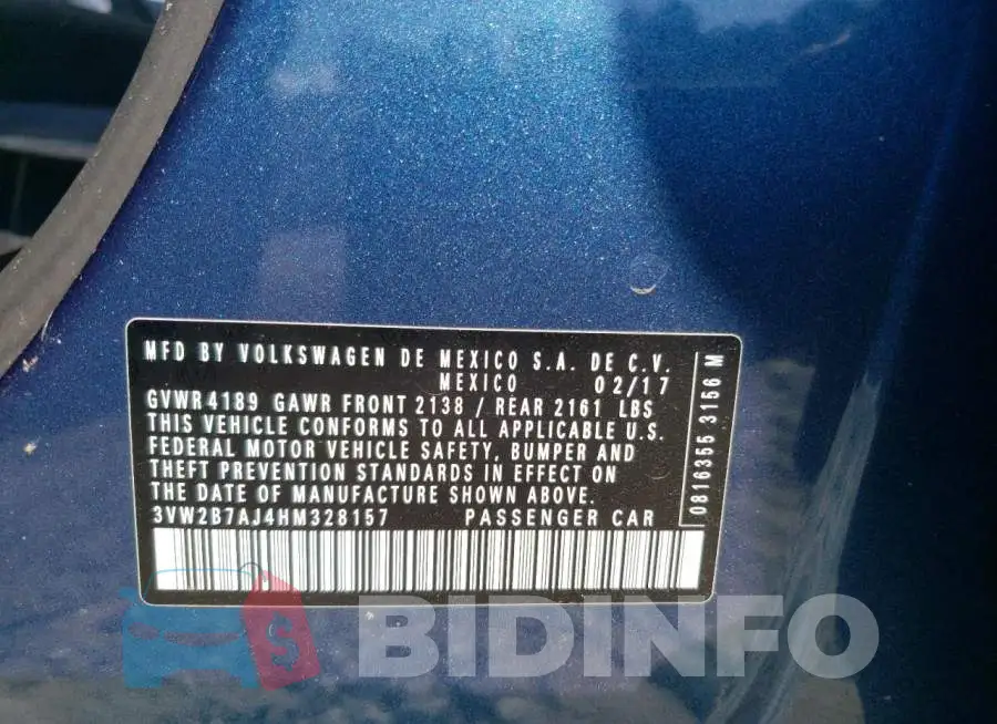 3VW2B7AJ4HM328157 Photo# 12