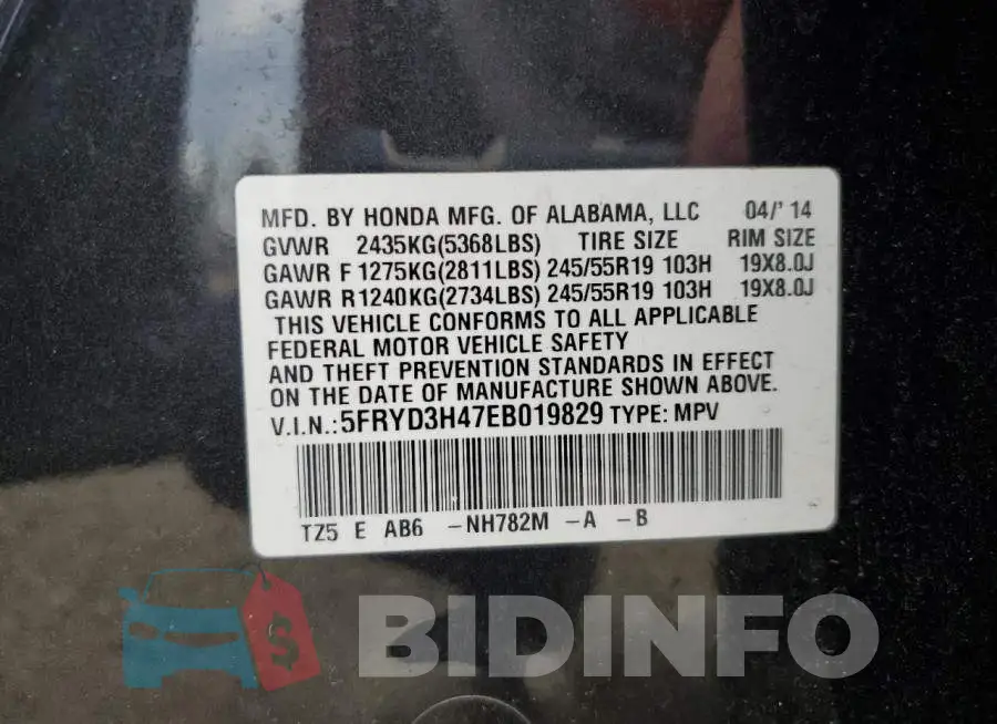 5FRYD3H47EB019829 Photo# 13