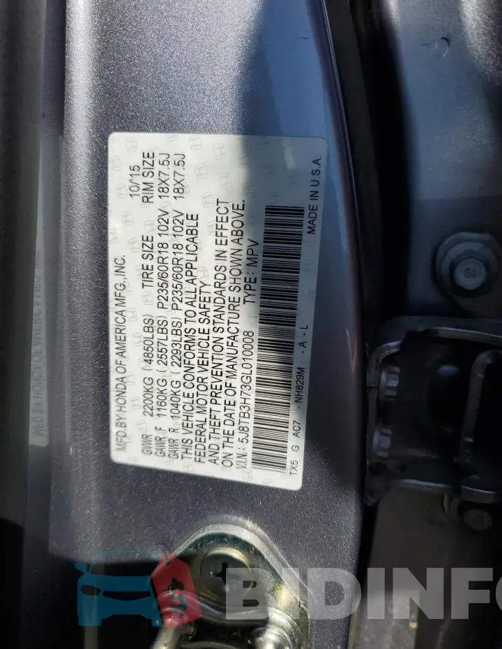 5J8TB3H73GL010008 Photo# 13
