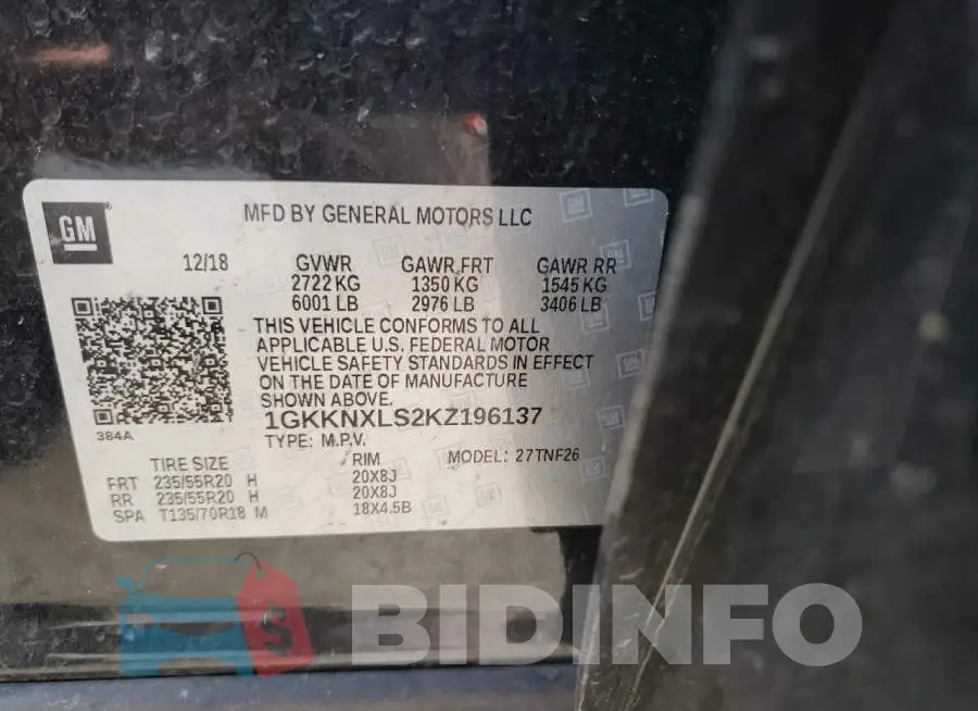 1GKKNXLS2KZ196137 Photo# 13