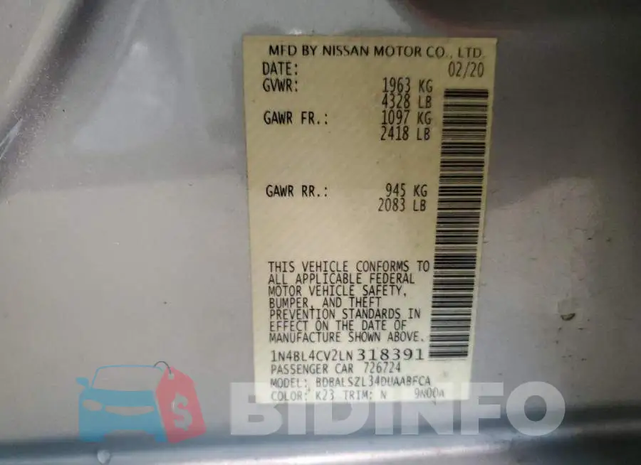 1N4BL4CV2LN318391 Photo# 13