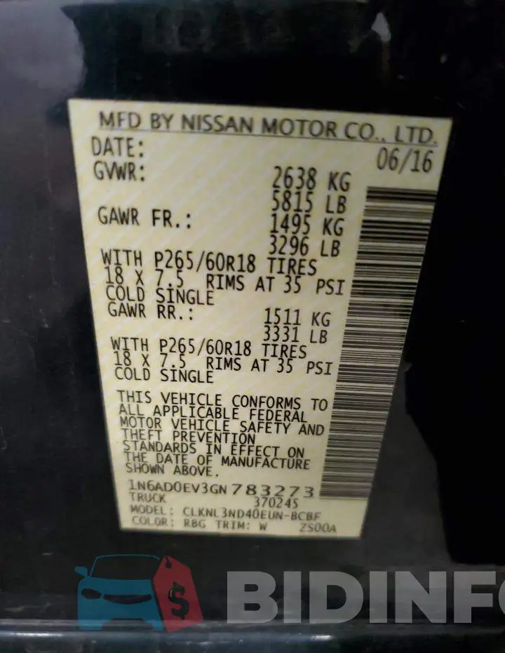 1N6AD0EV3GN783273 Photo# 12