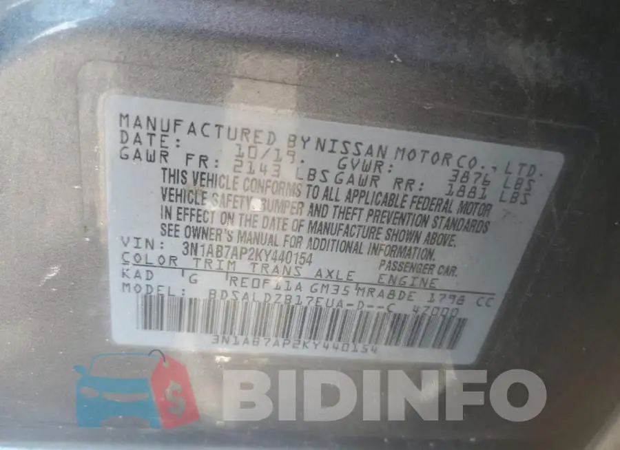 3N1AB7AP2KY440154 Photo# 12