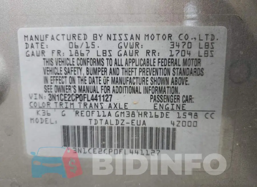 3N1CE2CP0FL441127 Photo# 13
