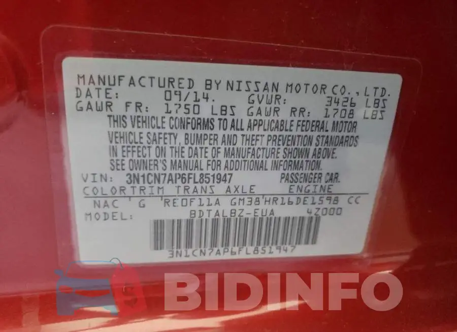 3N1CN7AP6FL851947 Photo# 12