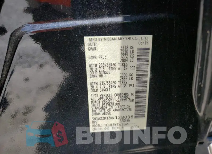 5N1AZ2MJ2KN128038 Photo# 13