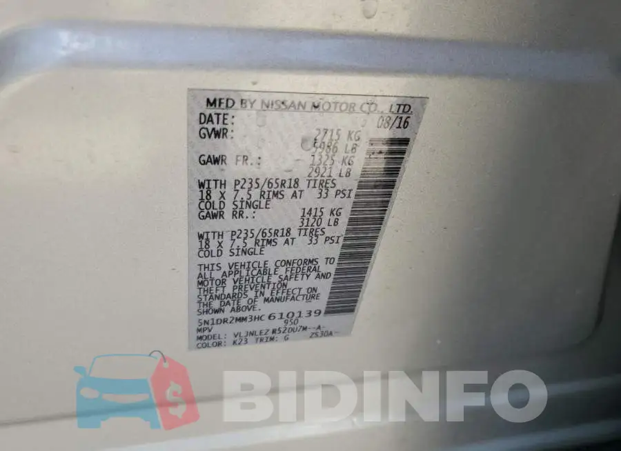 5N1DR2MM3HC610139 Photo# 13