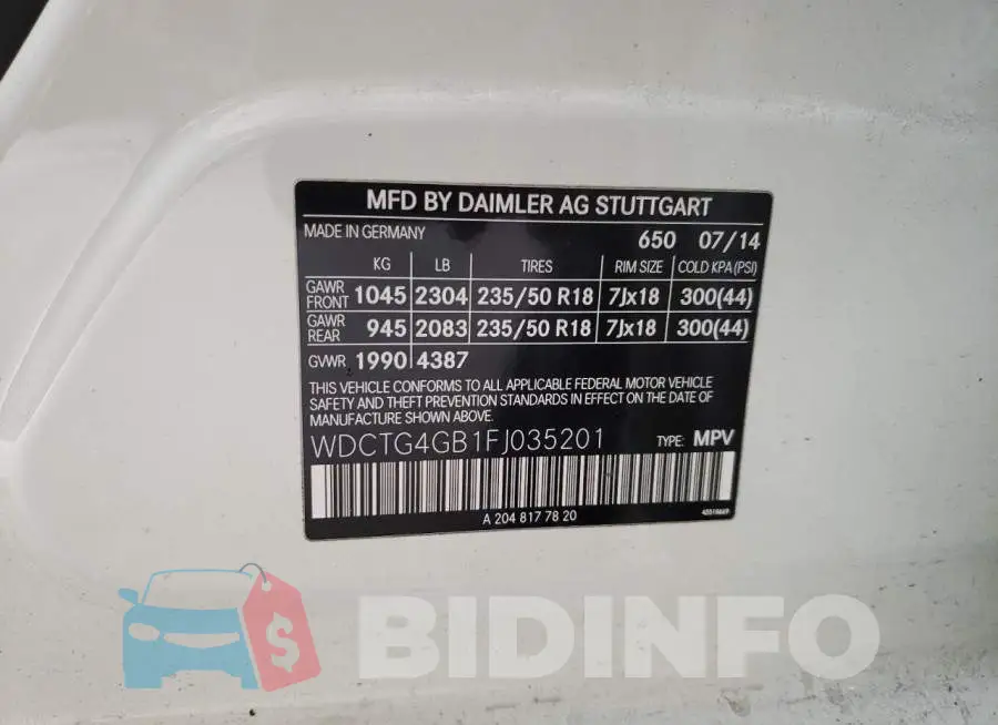 WDCTG4GB1FJ035201 Photo# 14