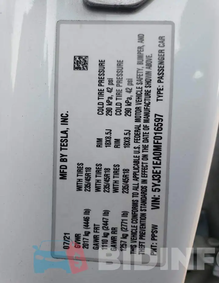 5YJ3E1EA0MF016597 Photo# 12