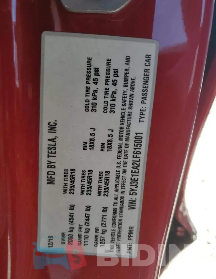 5YJ3E1EA2LF615001 Photo# 12