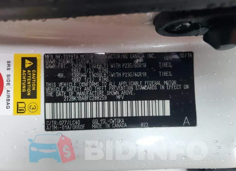 2T2BK1BA8FC288259 Photo# 13