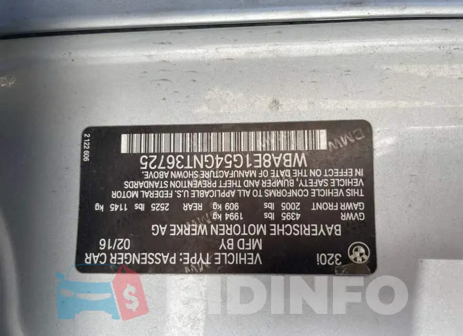 WBA8E1G54GNT36725 Photo# 10