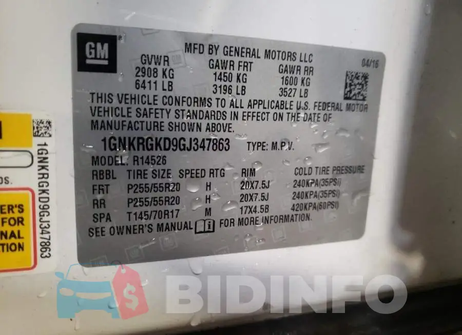 1GNKRGKD9GJ347863 Photo# 10