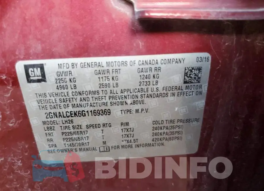 2GNALCEK6G1169369 Photo# 13