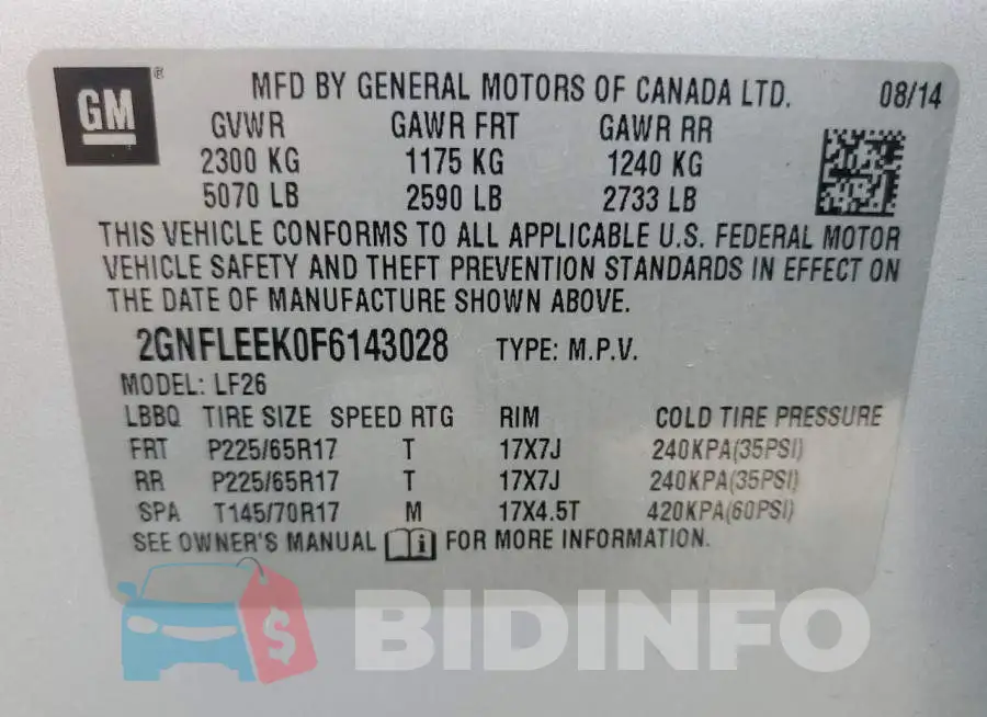 2GNFLEEK0F6143028 Photo# 13