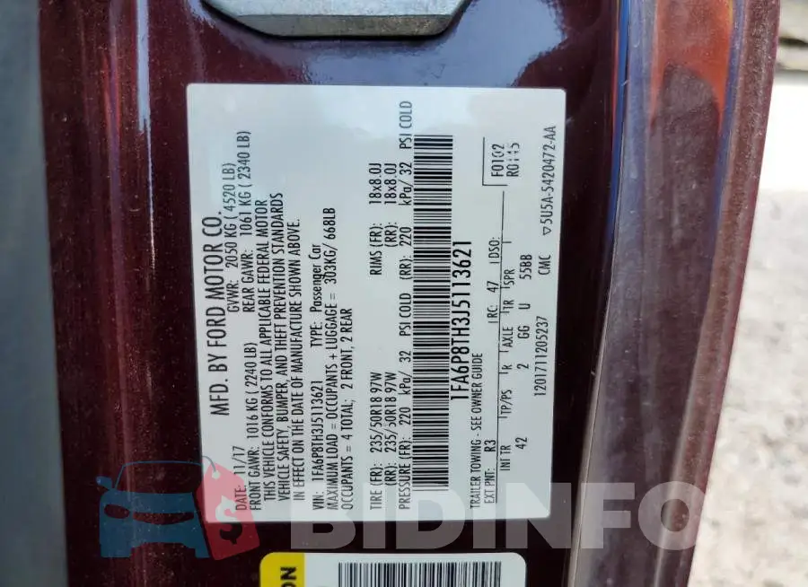 1FA6P8TH3J5113621 Photo# 12
