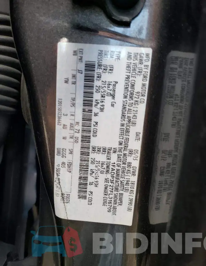 1FADP3F27FL316709 Photo# 12