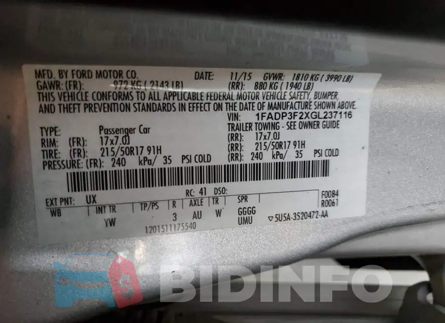 1FADP3F2XGL237116 Photo# 12