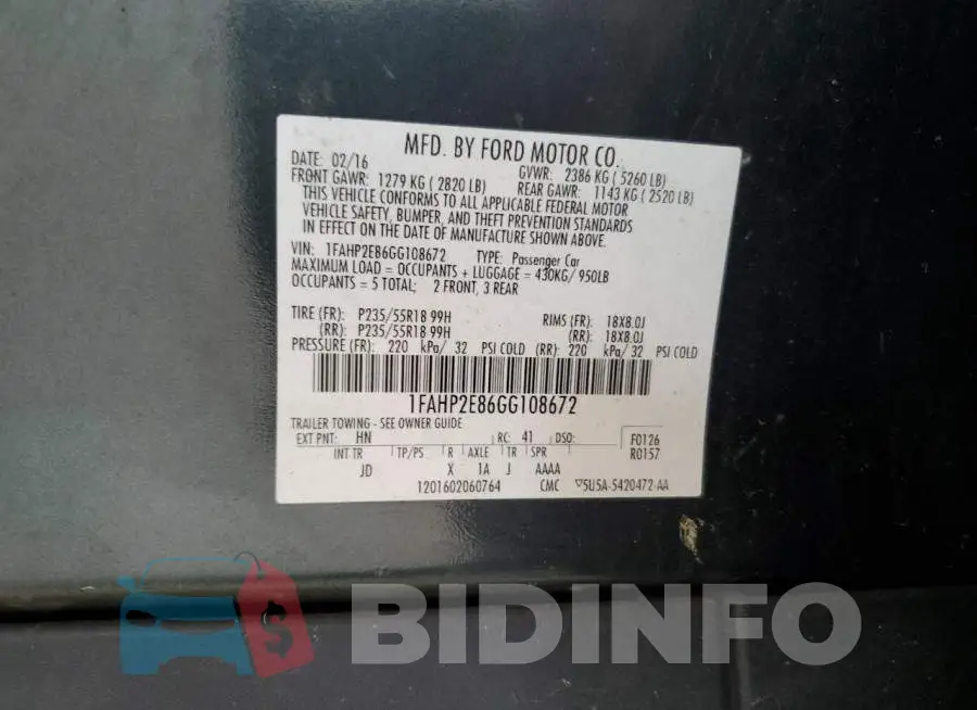 1FAHP2E86GG108672 Photo# 12