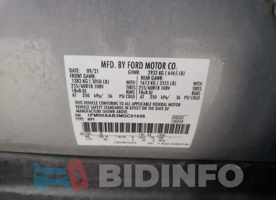 1FM5K8AB3MGC01656 Photo# 14