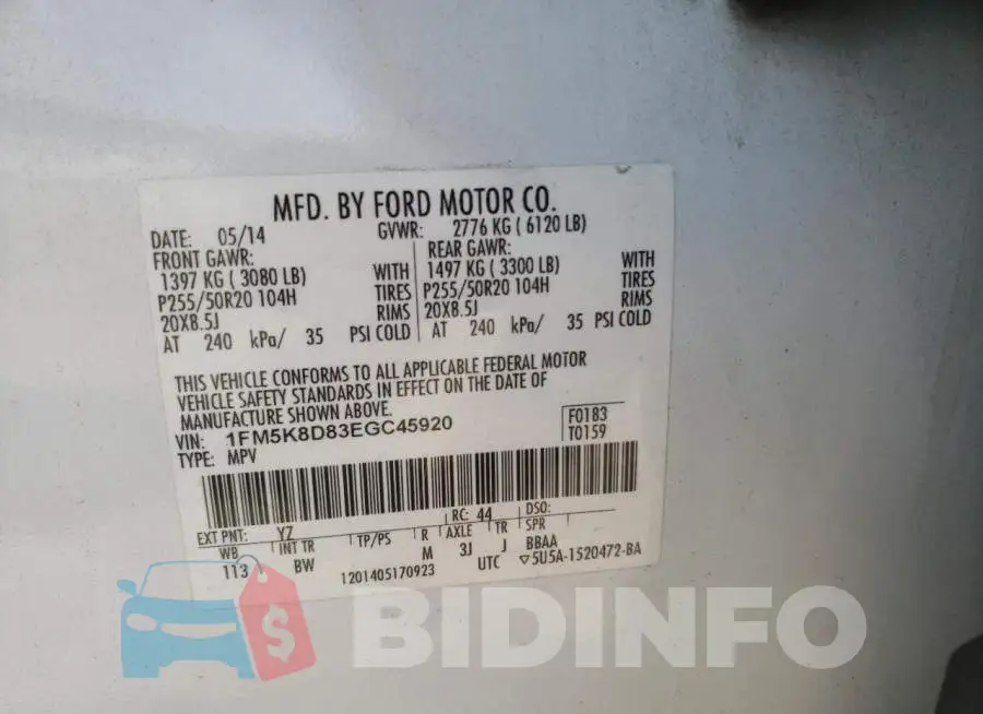 1FM5K8D83EGC45920 Photo# 13