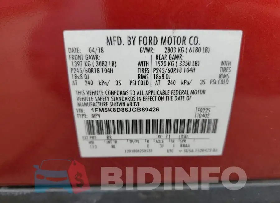 1FM5K8D86JGB69426 Photo# 12