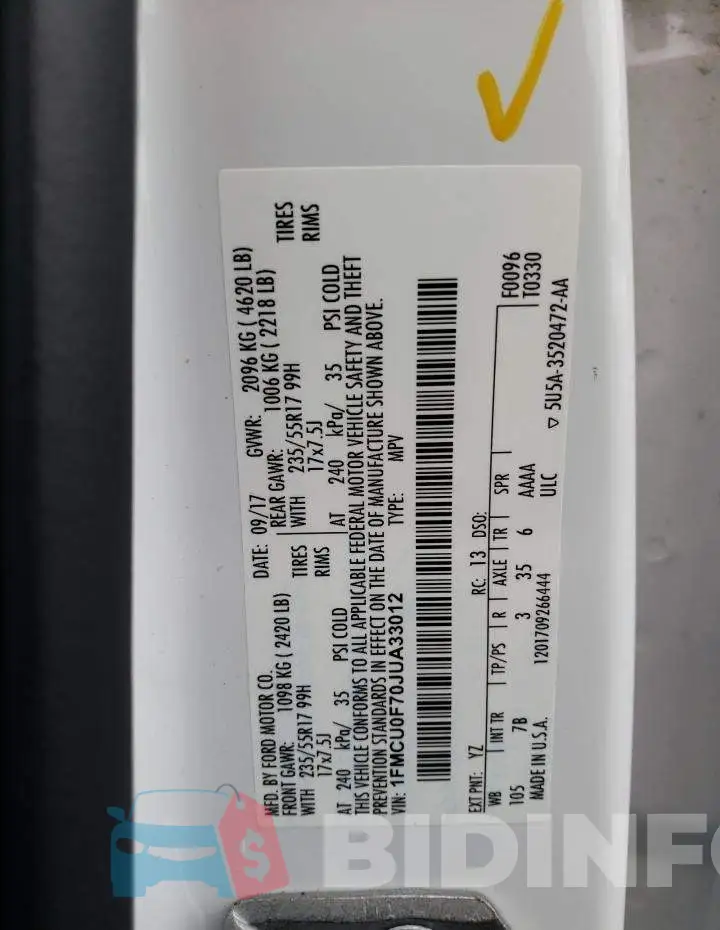 1FMCU0F70JUA33012 Photo# 12