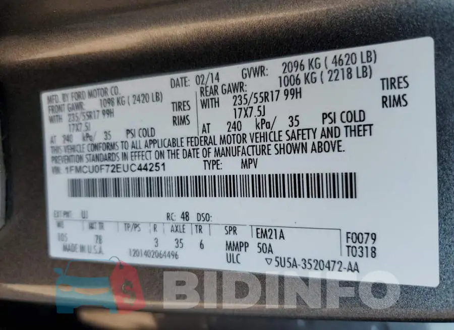 1FMCU0F72EUC44251 Photo# 12