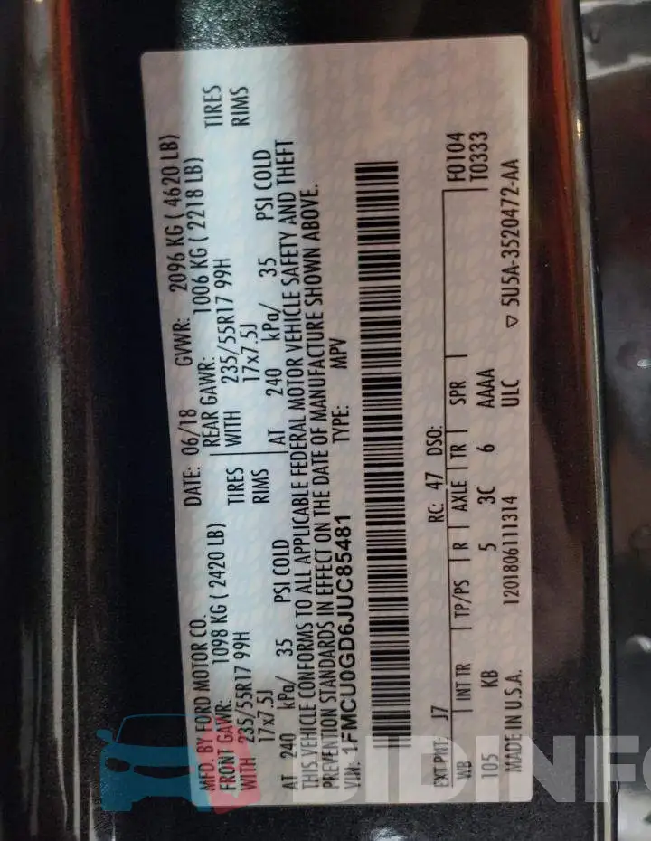 1FMCU0GD6JUC85481 Photo# 13