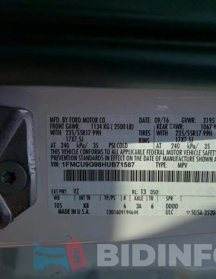 1FMCU9G98HUB71587 Photo# 13