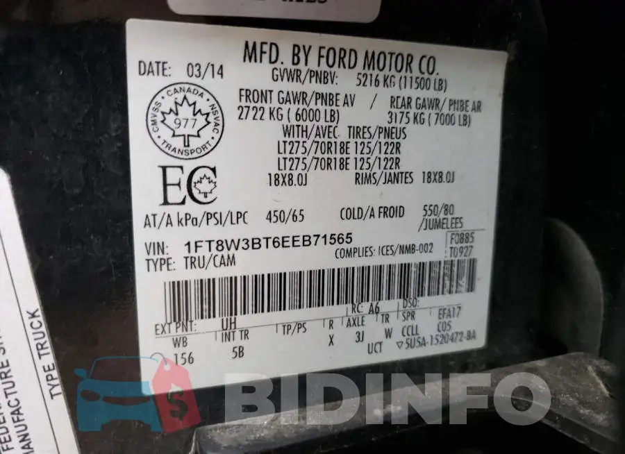 1FT8W3BT6EEB71565 Photo# 12