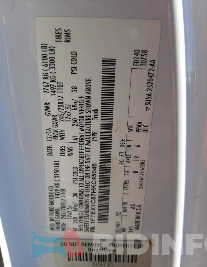 1FTEX1C87HKC45046 Photo# 12