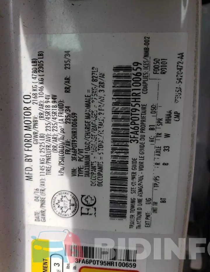 3FA6P0T95HR100659 Photo# 12