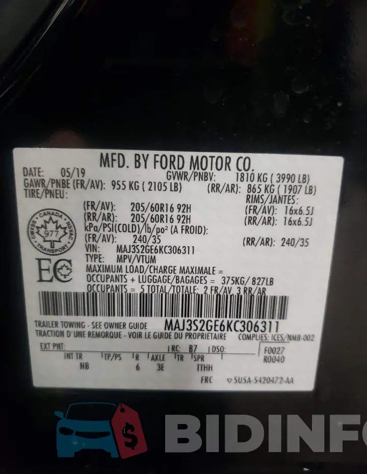 MAJ3S2GE6KC306311 Photo# 13