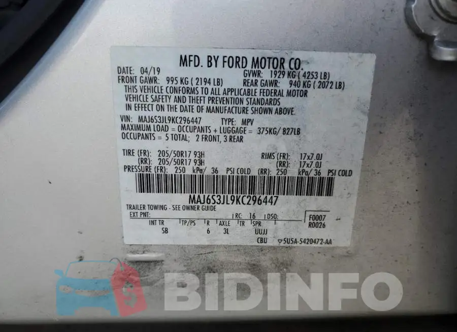 MAJ6S3JL9KC296447 Photo# 13