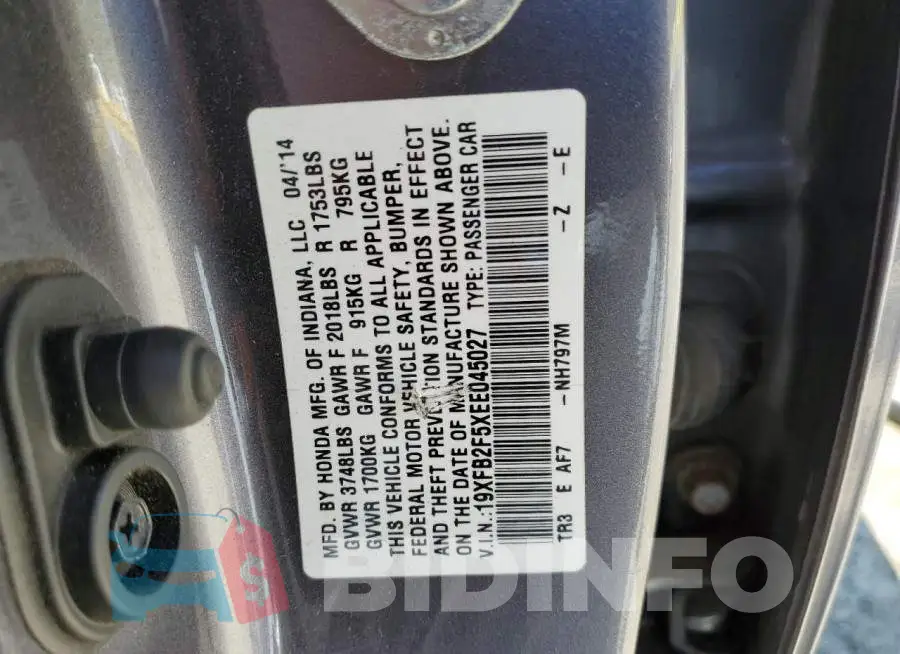 19XFB2F5XEE045027 Photo# 12