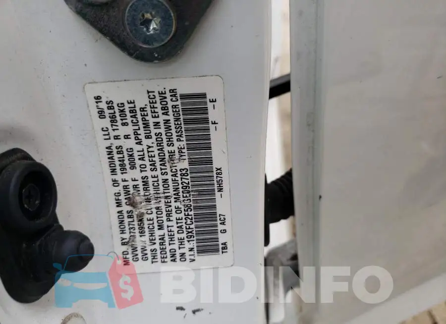 19XFC2F58GE092783 Photo# 12