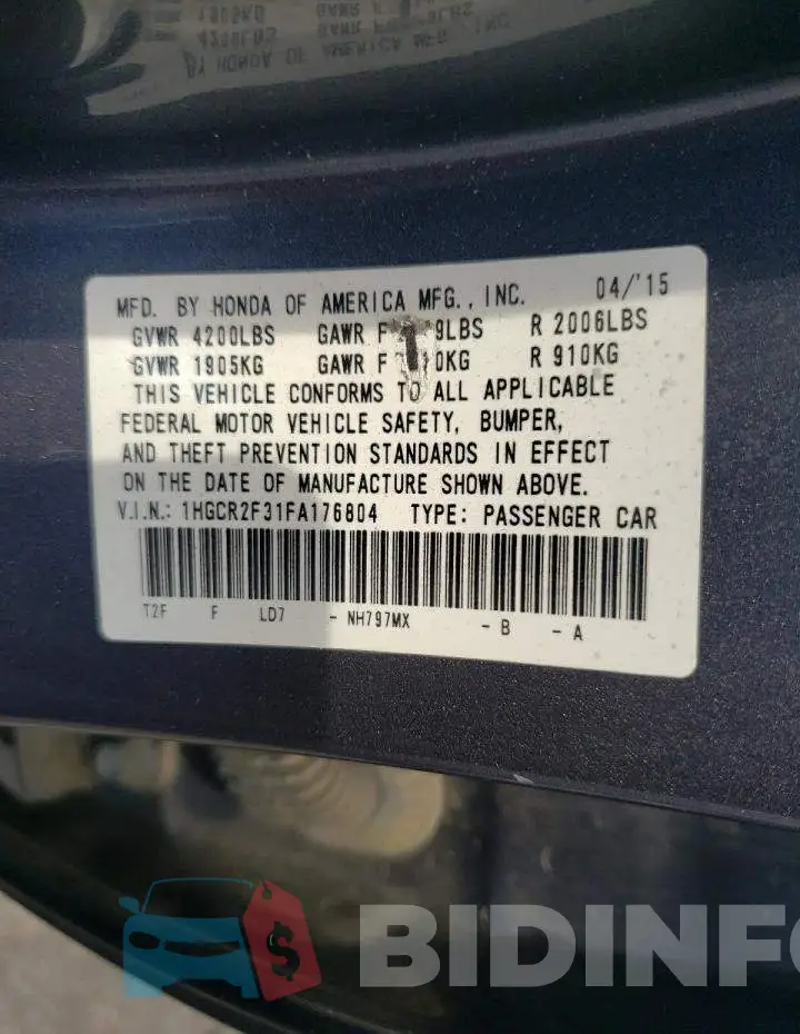1HGCR2F31FA176804 Photo# 12