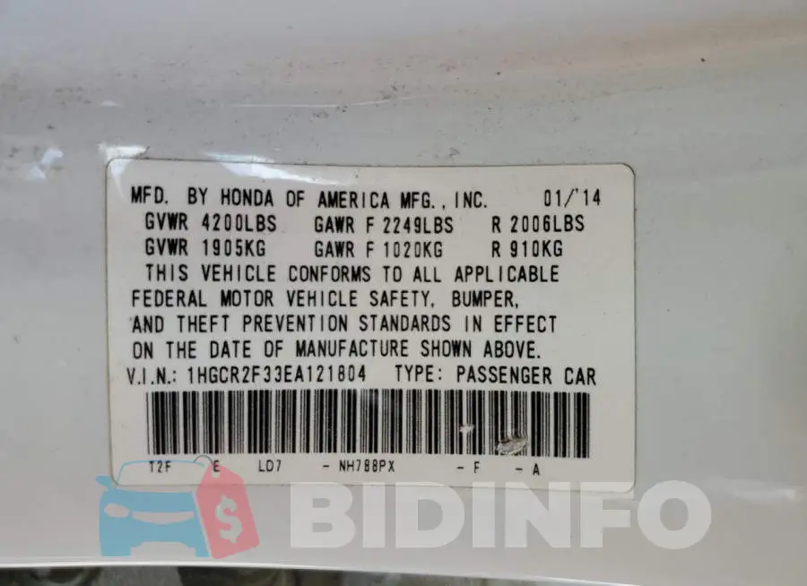 1HGCR2F33EA121804 Photo# 12