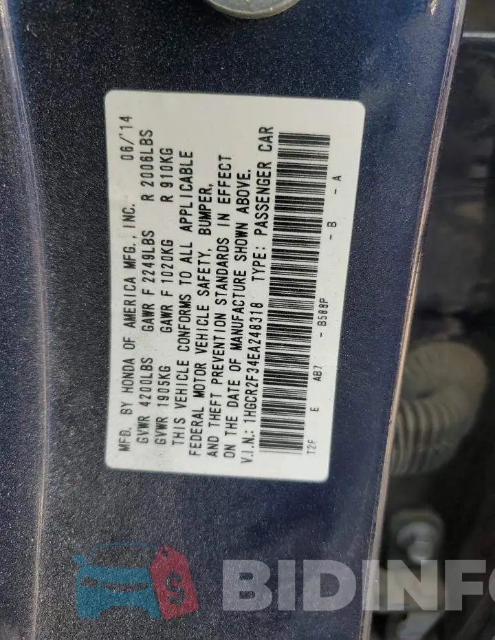 1HGCR2F34EA248318 Photo# 13